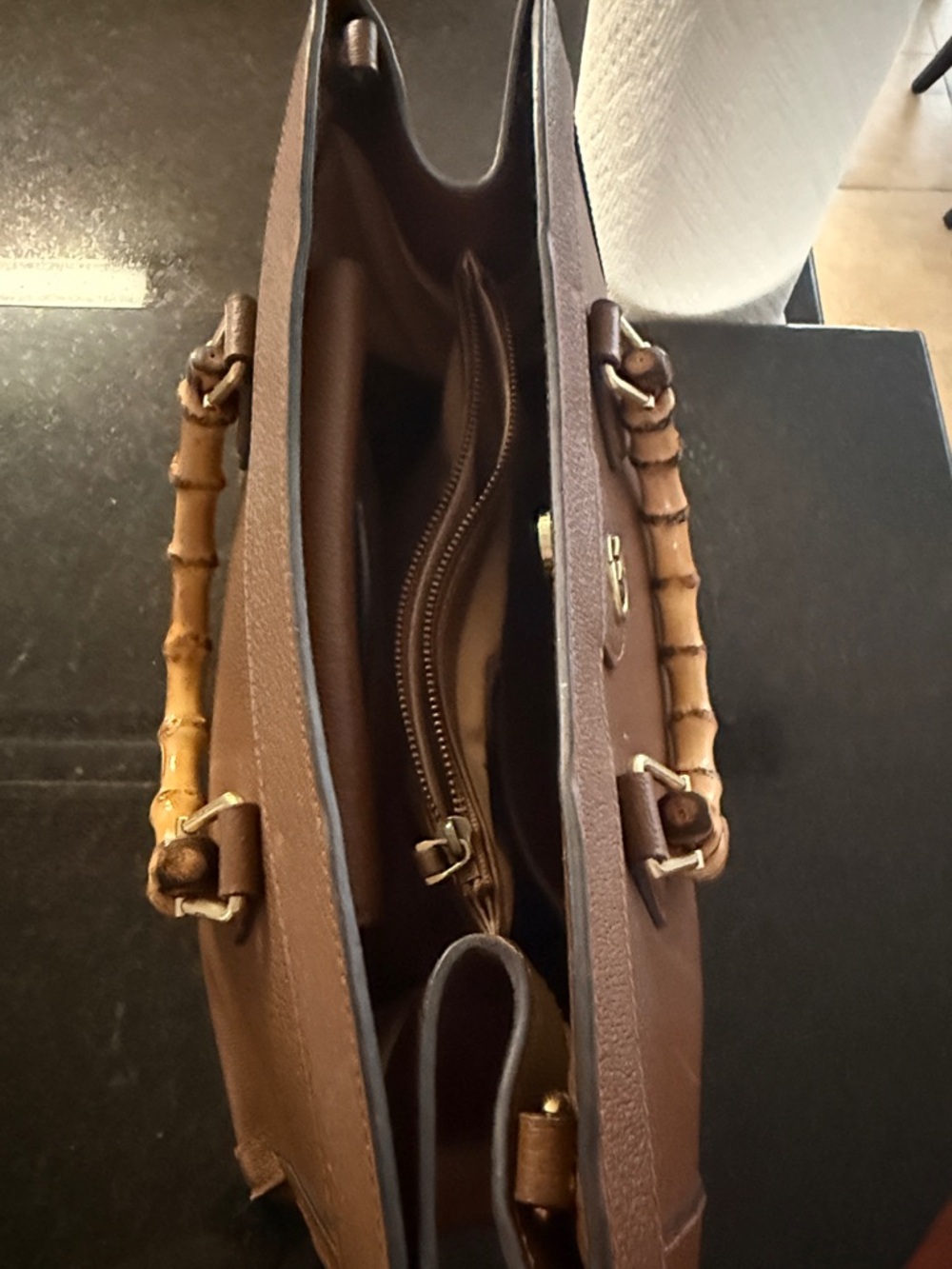 Gucci Brown Leather Tote with Bamboo Handles - Picture 3 of 5
